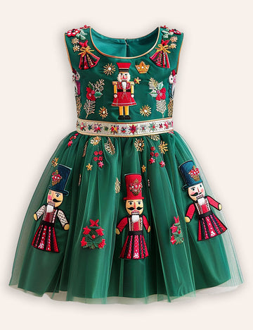 Christmas Nutcracker Applique Tulle Dress